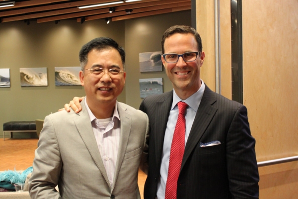 Arthur Wang of Zarsion and Mike Ghielmetti of Signature Development Group at a June 13 forum on Chinese real estate investment in California.