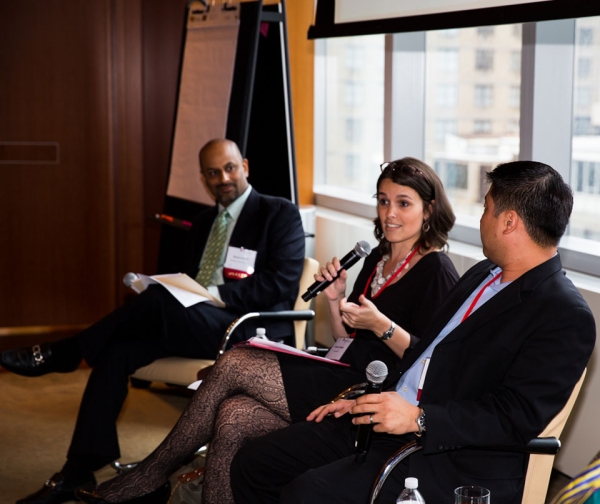 Left to Right: Apoorva Gandhi, Jessica Kehayes, David Kim at "Identifying and Developing Local Talent in Asia"
