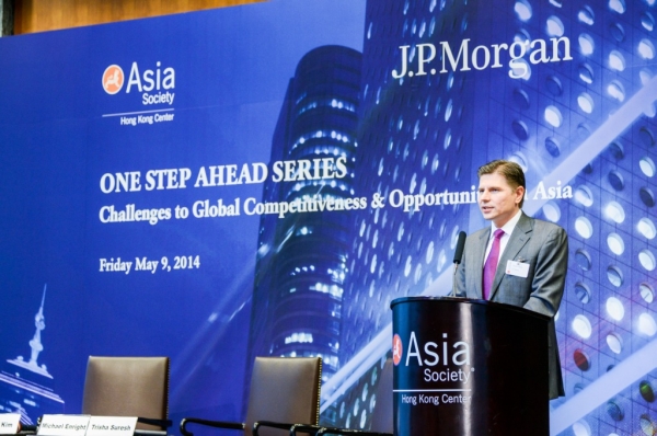 Nicolas Alejandro Aguzin, Chairman and CEO of Asia Pacific, J.P. Morgan, welcomed guests to the symposium on May 9, 2014. (Asia Society Hong Kong Center) 