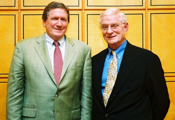 Holbrooke became Asia Society&apos;s Chairman in 2002 and left the Chair when President Barack Obama appointed him US Special Envoy to Afghanistan and Pakistan early in 2009. Here he poses with Asia Society President Emeritus Nicholas Platt at the Melia Hanoi Hotel in Hanoi, Vietnam during the 13th Annual Corporate Conference on Mar. 5, 2003. (Asia Society)