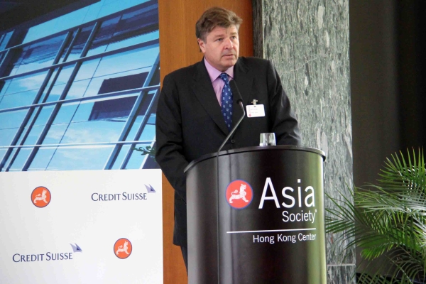 Neil Harvey, CEO, Credit Suisse (HK) made opening remarks at the last Credit Suisse-Asia Society Sustainability Series event on June 12, 2013. (Stephen Tong/Asia Society Hong Kong Center)
