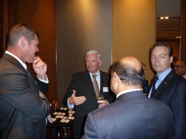 L to R: James Packer with the Hon Nick Greiner and Andrew Low. (Asia Society Australia)