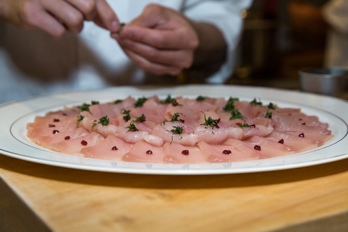 Hamachi sashimi with bonito flakes (Michelle Edmunds)