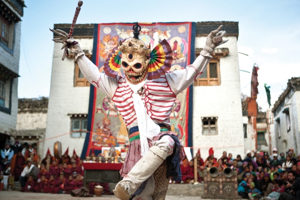Monks dress as different animals, demons and divinities to enact an epic fight between good and evil during the Tiji Festival in Lo Manthang. (Taylor Weidman)