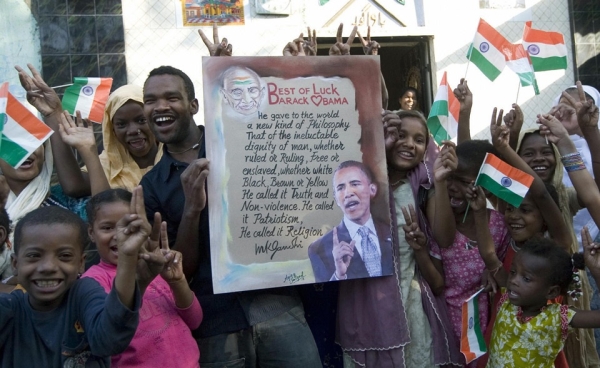Indian Siddi Tribals celebrate Obama&apos;s victory in Ahmedabad, India on November 5, 2008. The Siddis are descendants of Africans from Northeast and East Africa who were brought to India as slaves, soldiers or servants. (Sam Panthaky/AFP/Getty Images)
