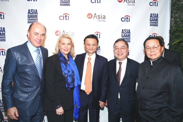 L to R: Rick Friedberg, Francine LeFrak, Jack Ma, Ronnie Chan, and Henry Tang. (Jimi Celeste/Patrick McMullan)