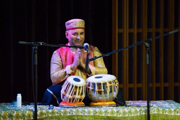 Chatterjee opened the concert with "Enchanting Void," for solo tabla. (Nick Mak/Asia Society Hong Kong Center) 