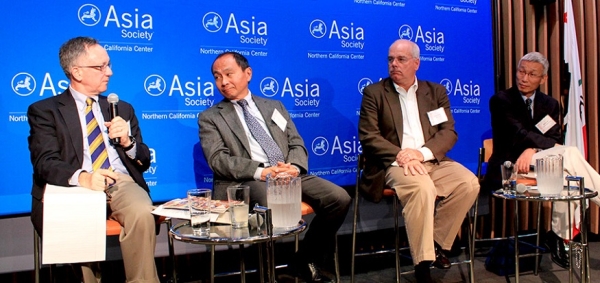 L to R: Tom Gold, Francis Fukuyama, Lenny Mendonca, and Minxin Pei (Asia Society)