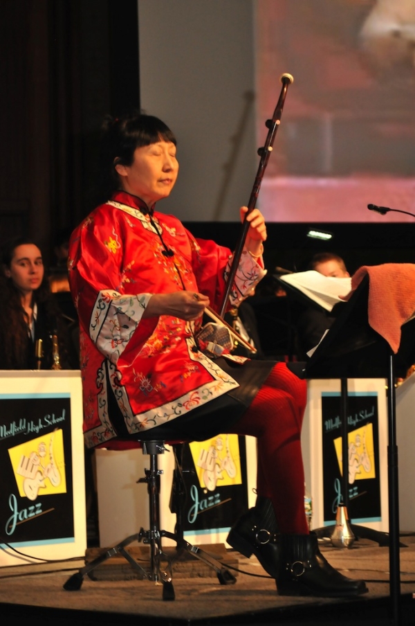 Guest artist Yang Ying performing with the Medfield Jazz Band.