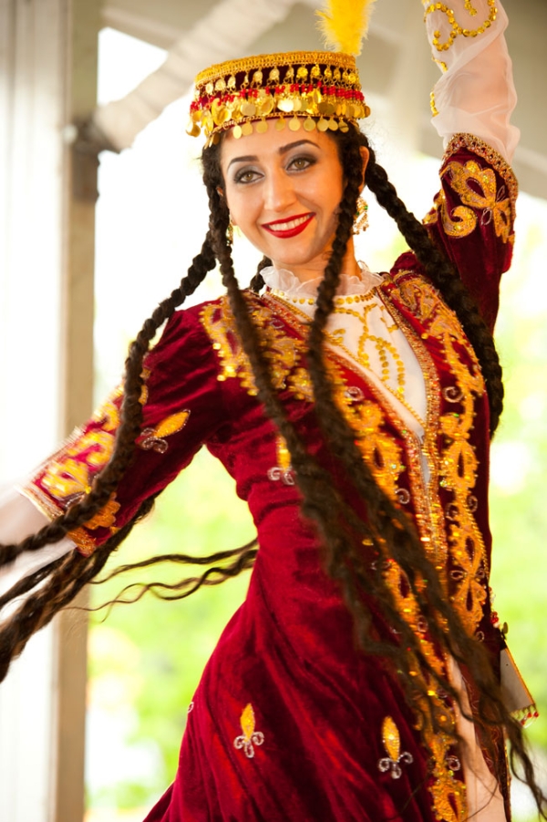 Mariam Gaibova entertains visitors with a head-spinning Tajik dance (Jeff Fantich).