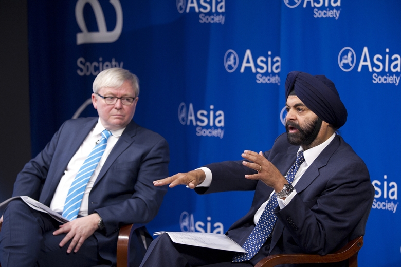 Kevin Rudd and Ajay Banga at Asia Society New York