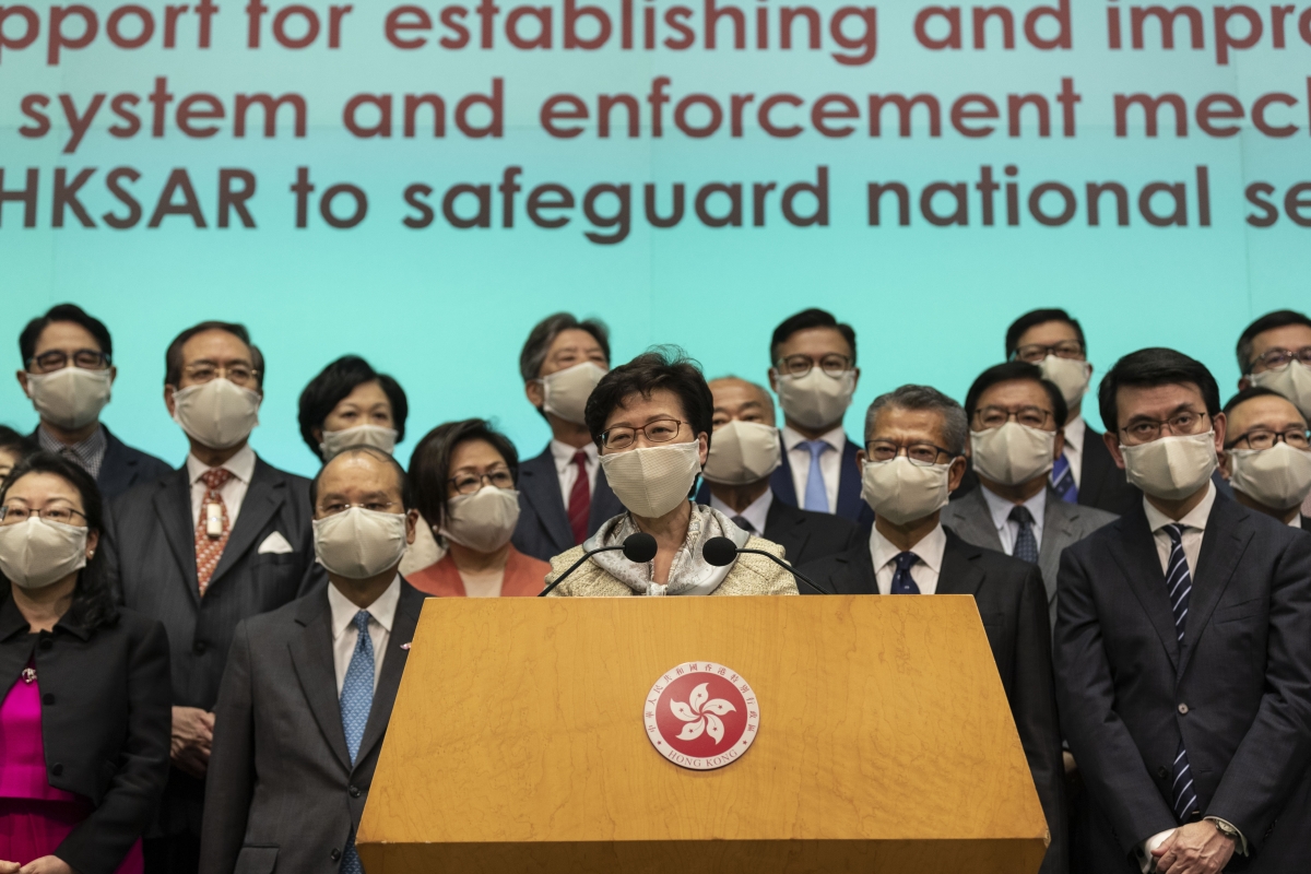 Hong Kong Chief Executive Carrie Lam addresses the media during a press conference