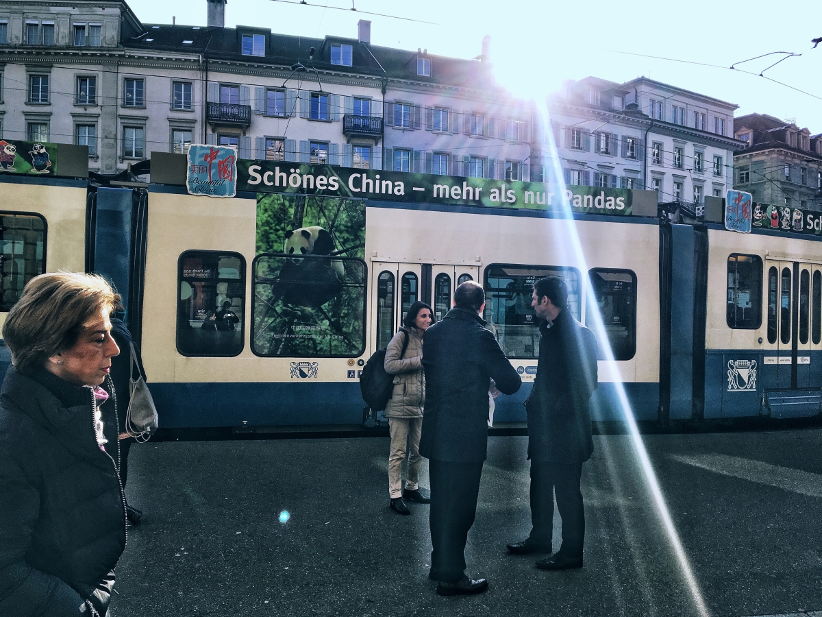 Tram with China promotion in Zurich, Switzerland