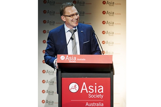 BHP Billiton CEO Andrew Mackenzie addressing the business lunch hosted by the Asia Society Australia.